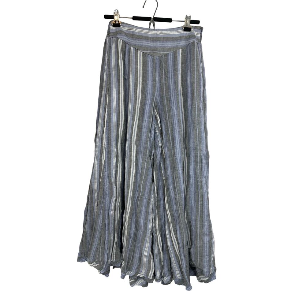 Free People Striped Wide Leg Cropped Pants in Gray and White - Picture 5 of 13